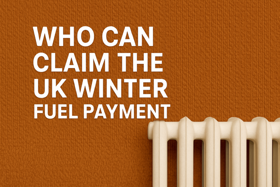 Who can claim the UK Winter Fuel Payments illustrated with a cream radiator and warm knitted orange background.
