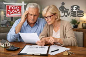 Older couple reviewing estate planning documents to avoid the risks of Mirrored Wills and protect their home