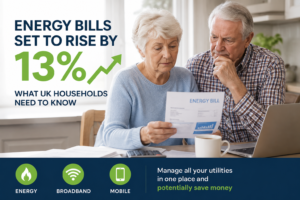 UK household reviewing rising energy bills as energy price cap increases by 13%, highlighting rising cost of living and utility expenses