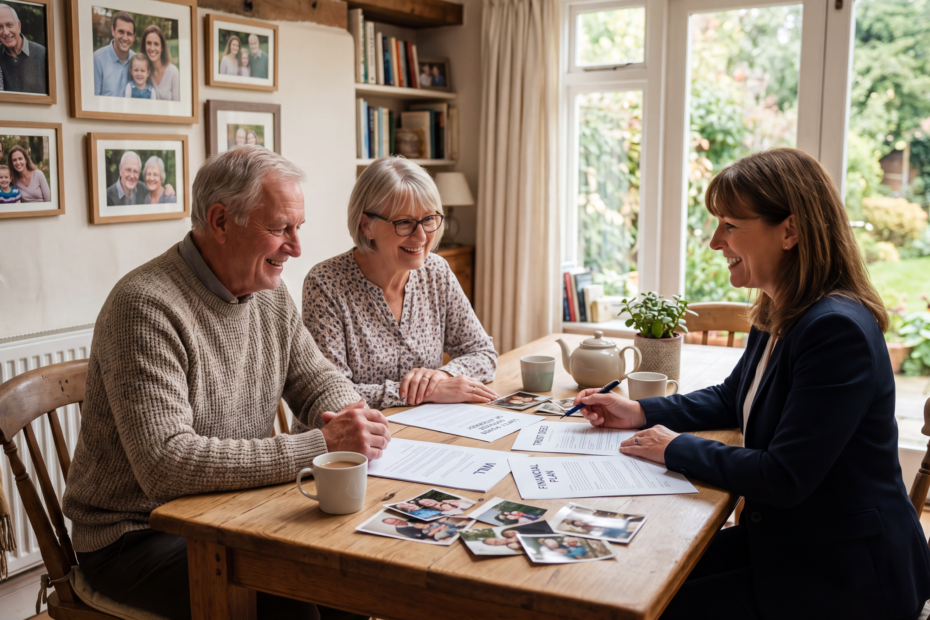 A family discussing estate planning with a professional adviser to protect their loved ones and future generations